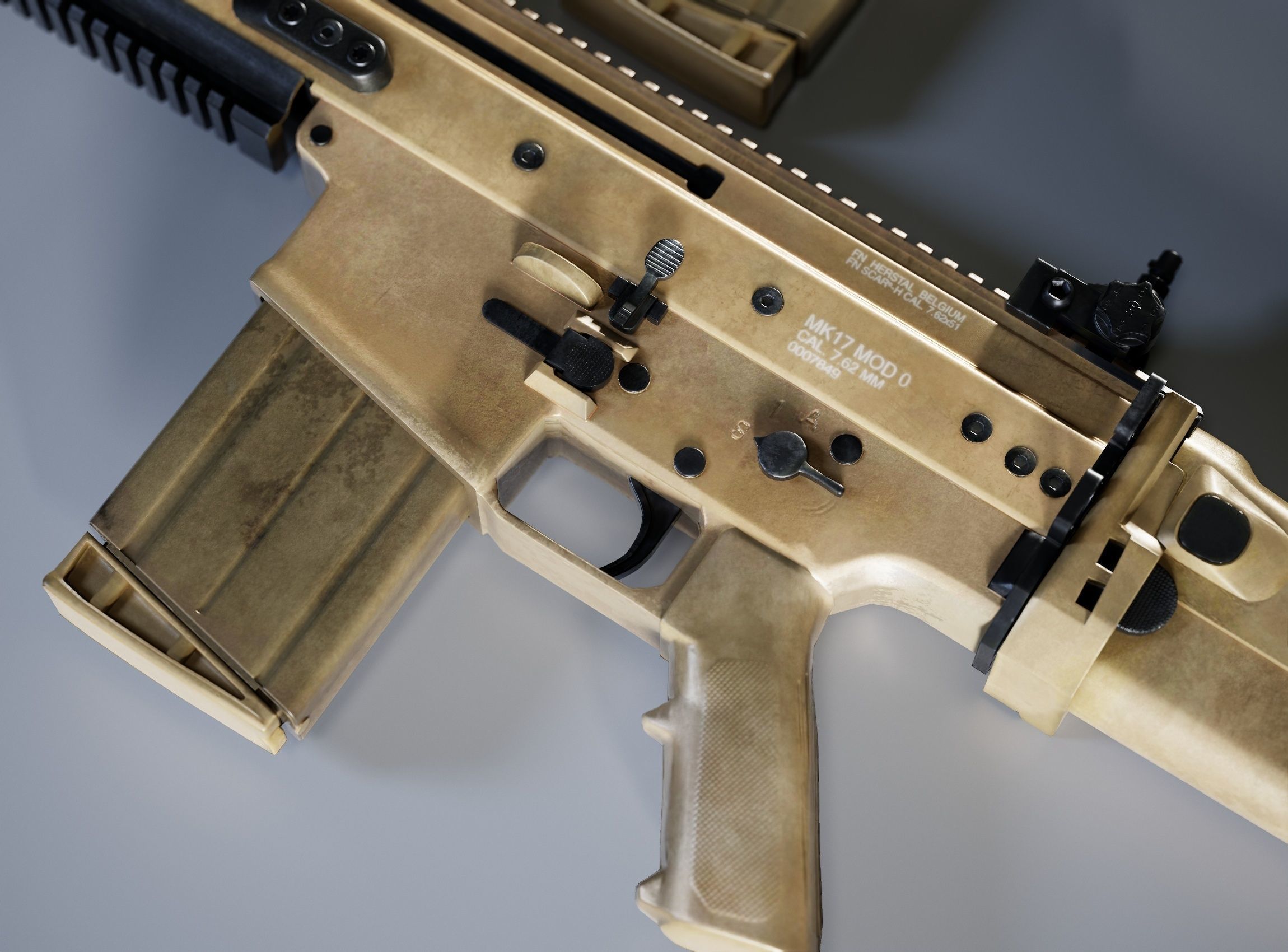 SCAR-H Gun and Green Camo Beret Low-poly 3D model_1