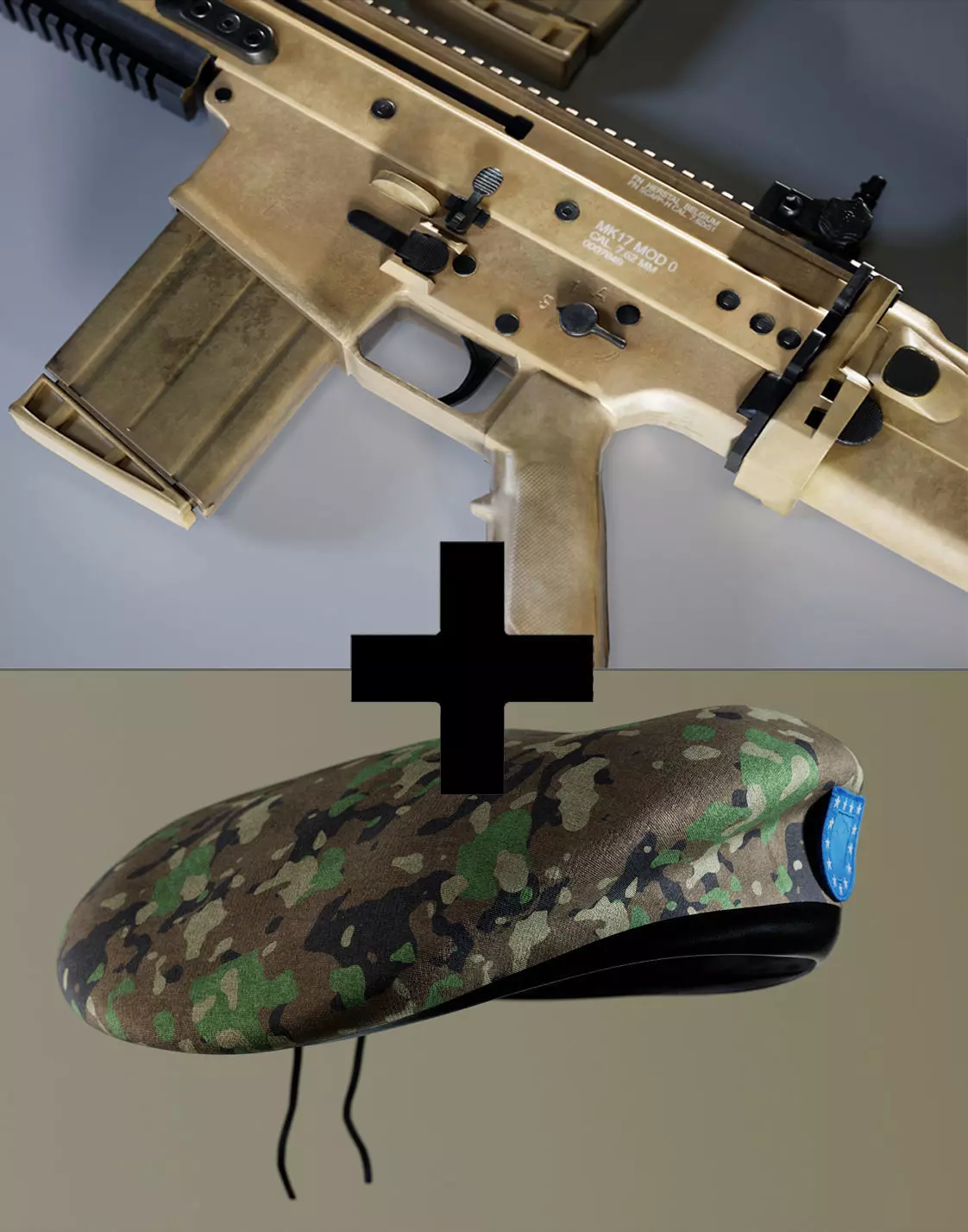 SCAR-H Gun and Green Camo Beret Low-poly 3D model_0