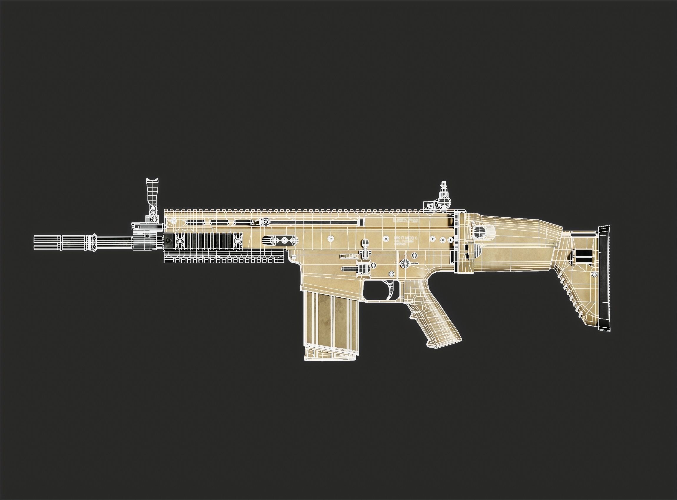SCAR-H Gun and Green Camo Beret Low-poly 3D model_19