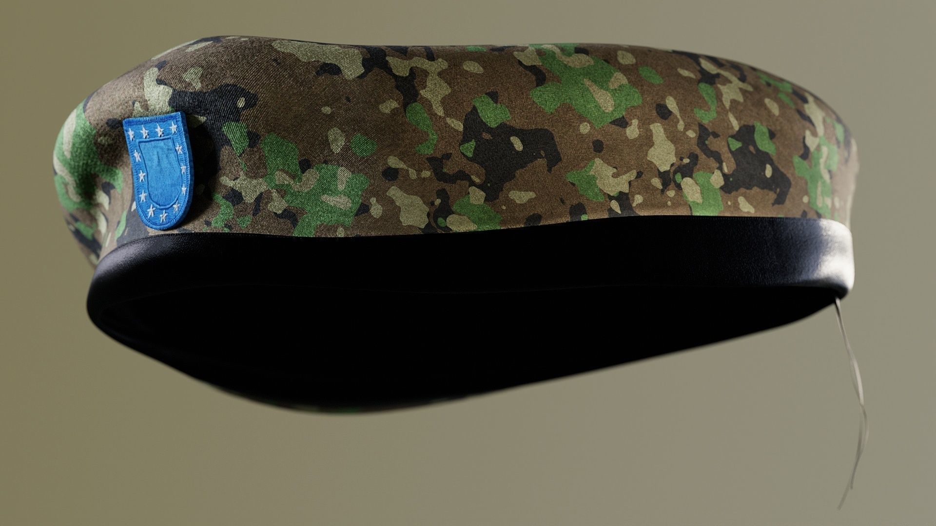 SCAR-H Gun and Green Camo Beret Low-poly 3D model_36