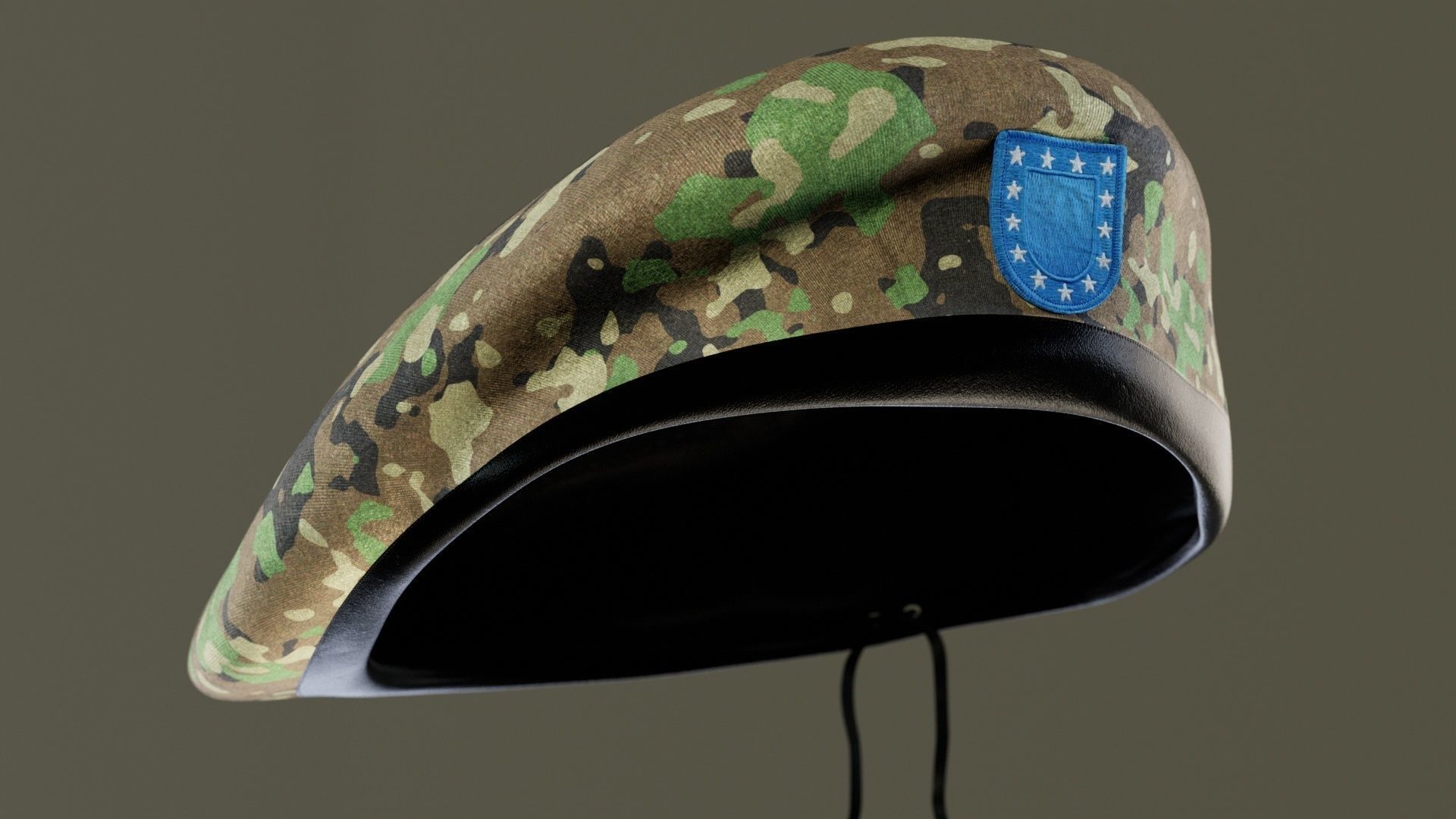 SCAR-H Gun and Green Camo Beret Low-poly 3D model_28
