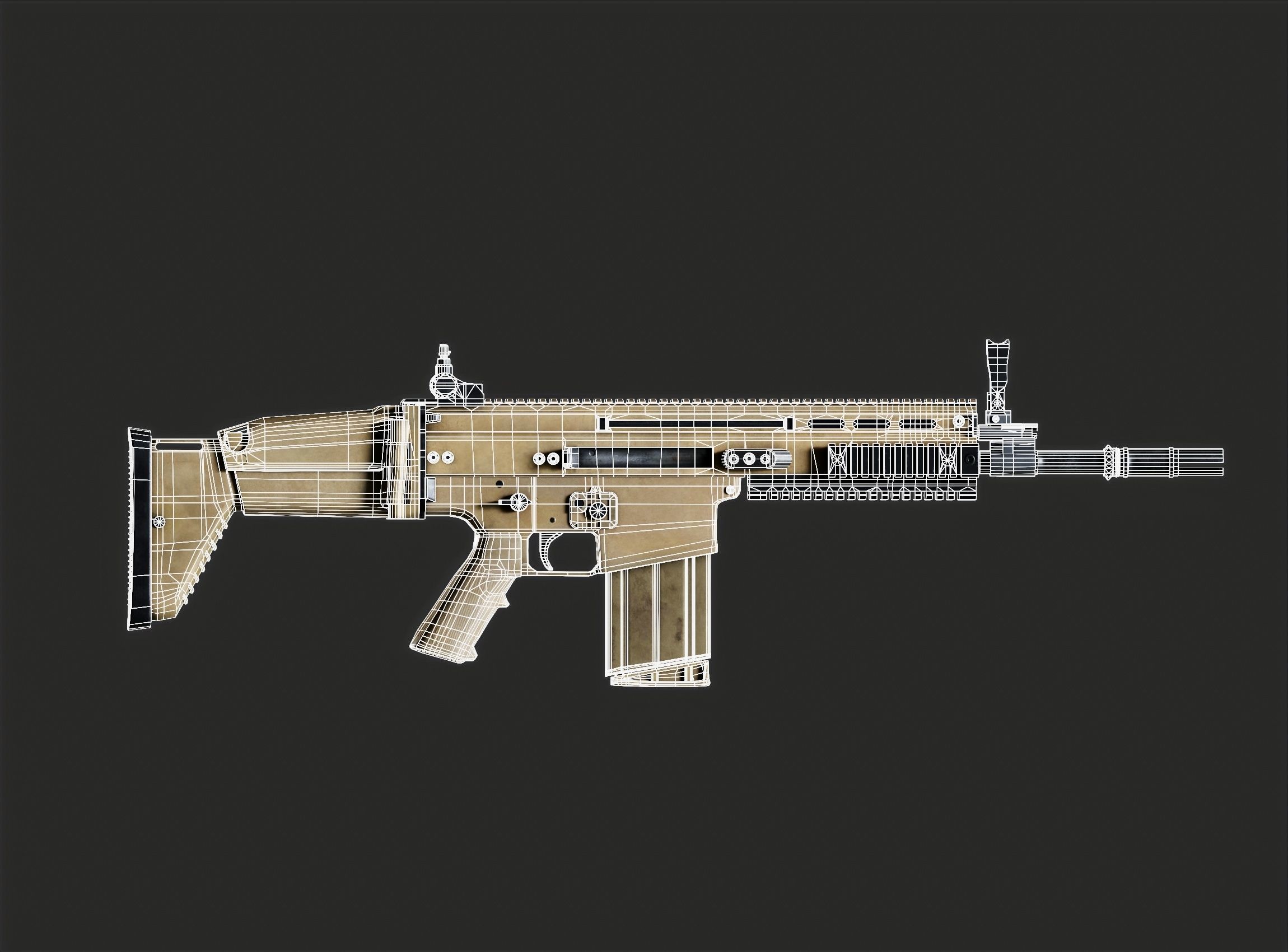 SCAR-H Gun and Green Camo Beret Low-poly 3D model_17
