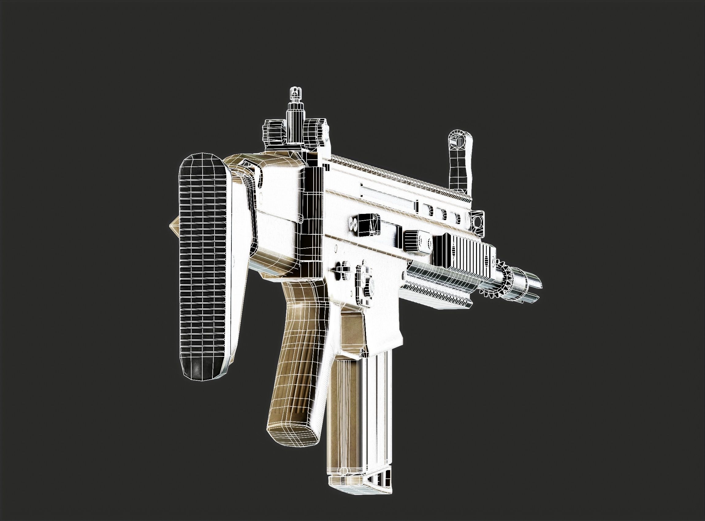 SCAR-H Gun and Green Camo Beret Low-poly 3D model_22