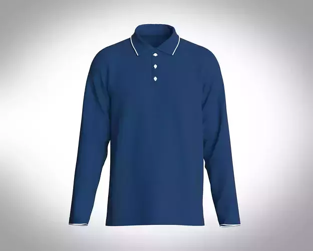Mens Long Sleeve Pique Polo in Navy