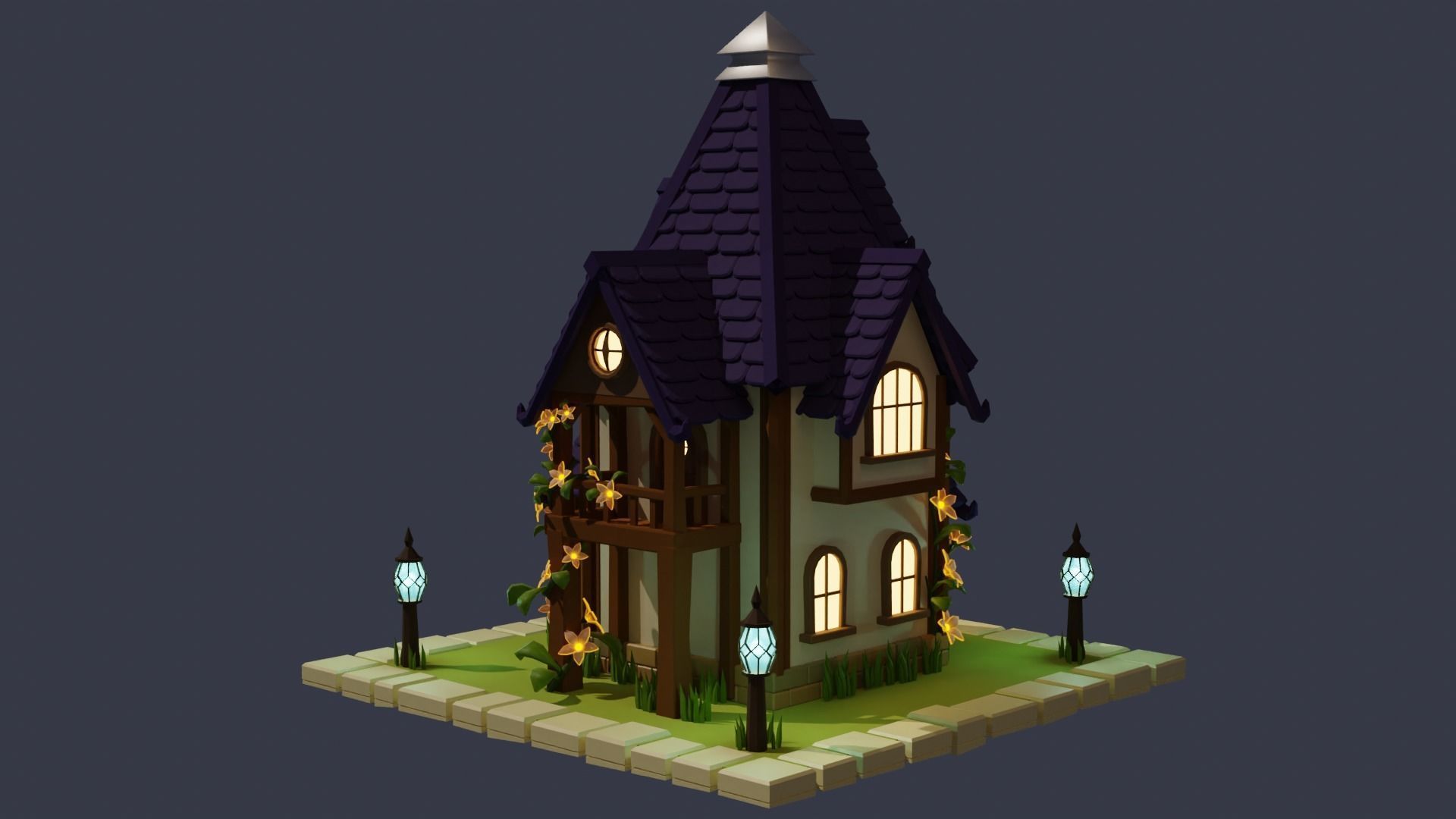 Fantasy Cartoon House Low-poly 3D model_7