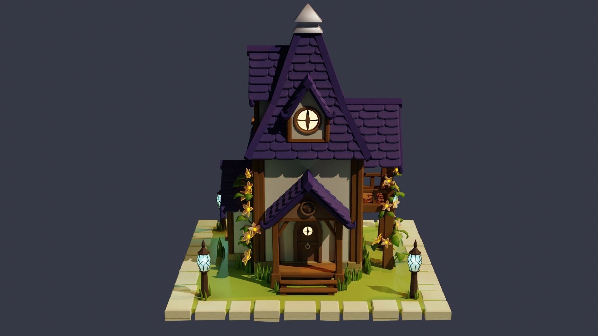 Fantasy Cartoon House Low-poly 3D model_1