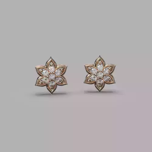  stud earrings with six petal shape and 14 diamond gem stone 3D print model