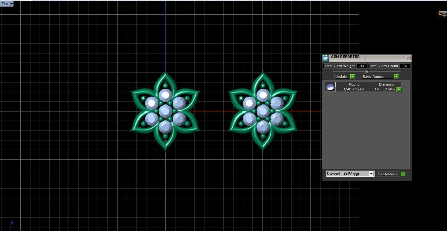  stud earrings with six petal shape and 14 diamond gem stone 3D print model_6