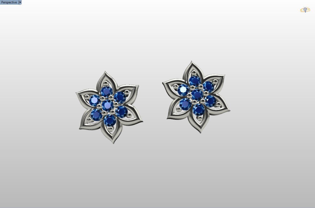  stud earrings with six petal shape and 14 diamond gem stone 3D print model_22