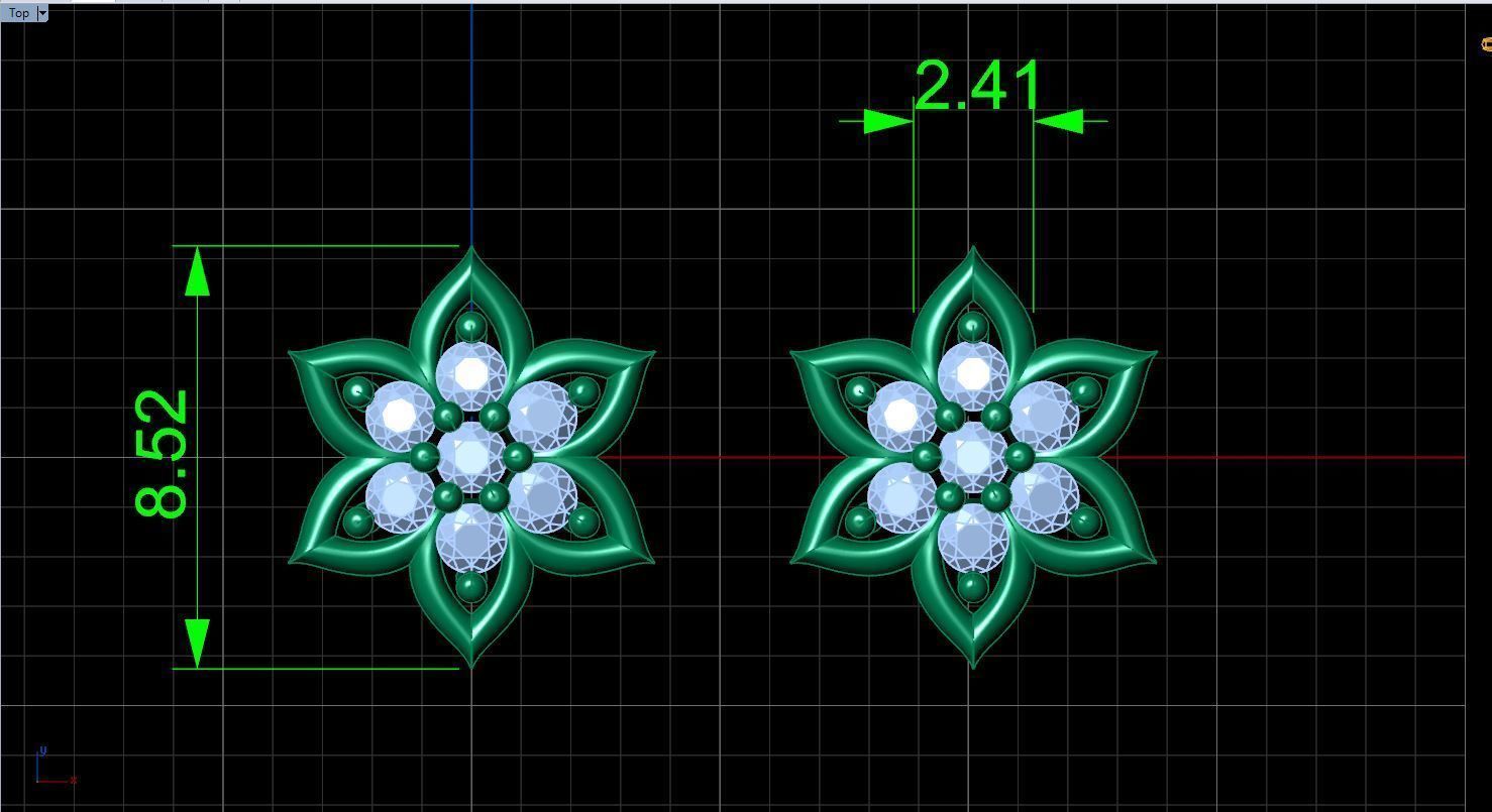  stud earrings with six petal shape and 14 diamond gem stone 3D print model_4