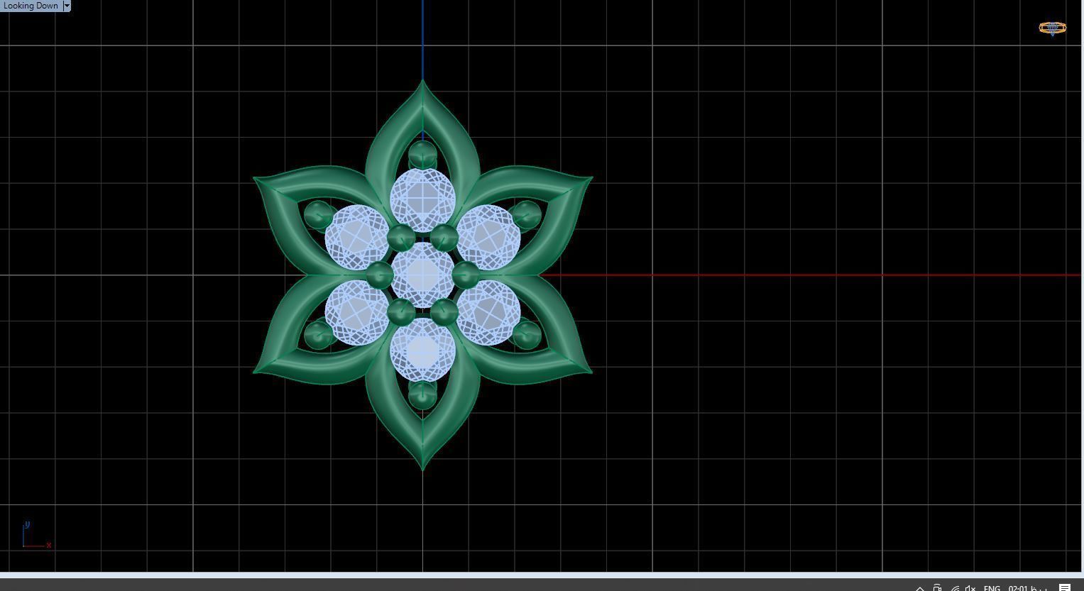  stud earrings with six petal shape and 14 diamond gem stone 3D print model_3