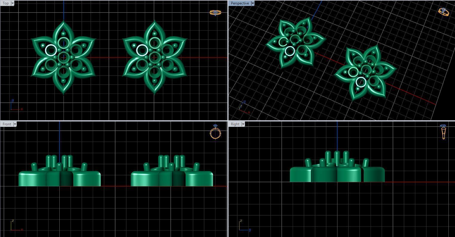  stud earrings with six petal shape and 14 diamond gem stone 3D print model_16