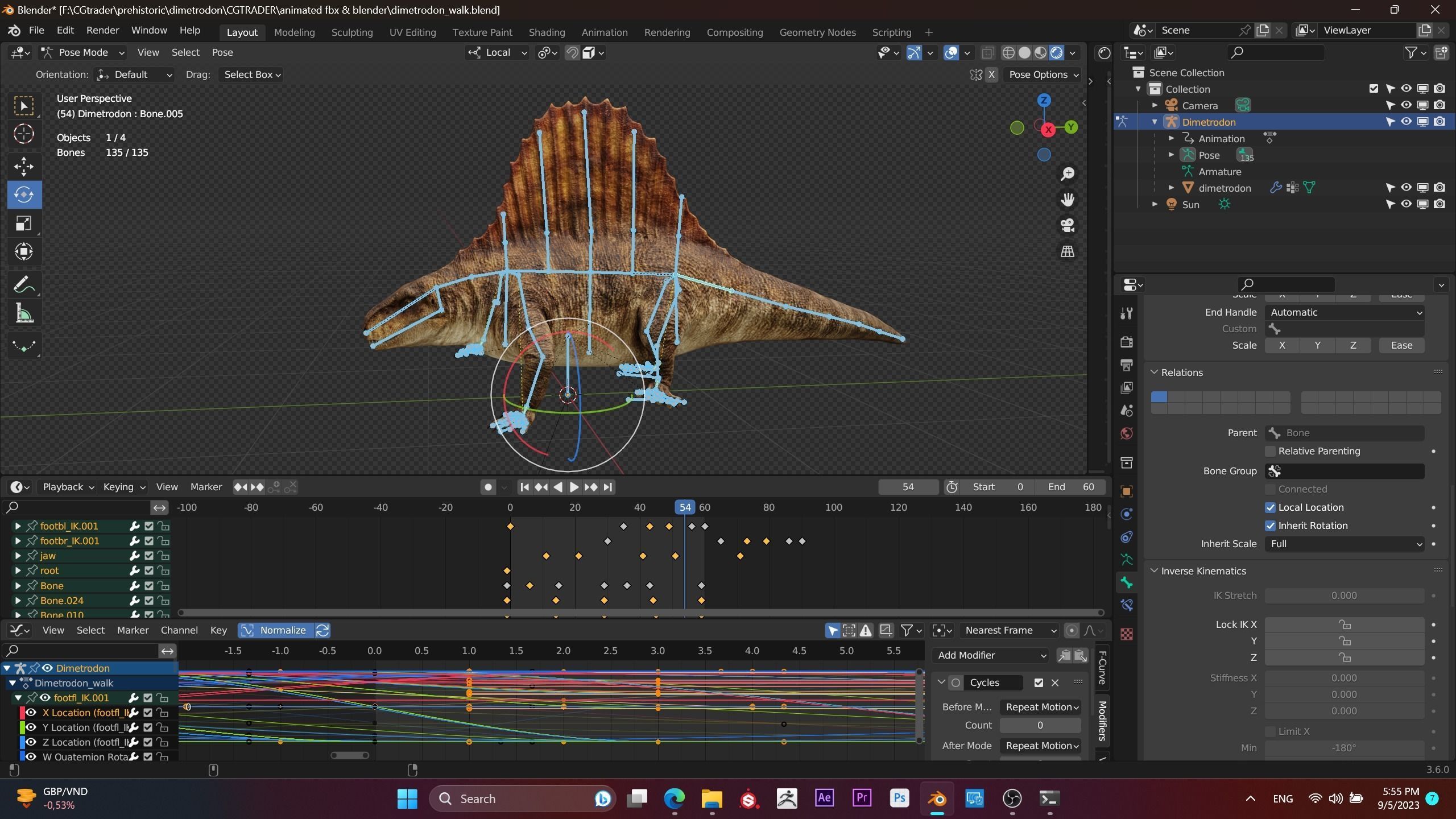 Dimetrodon - Prehistoric Synapsid Low-poly 3D model_10