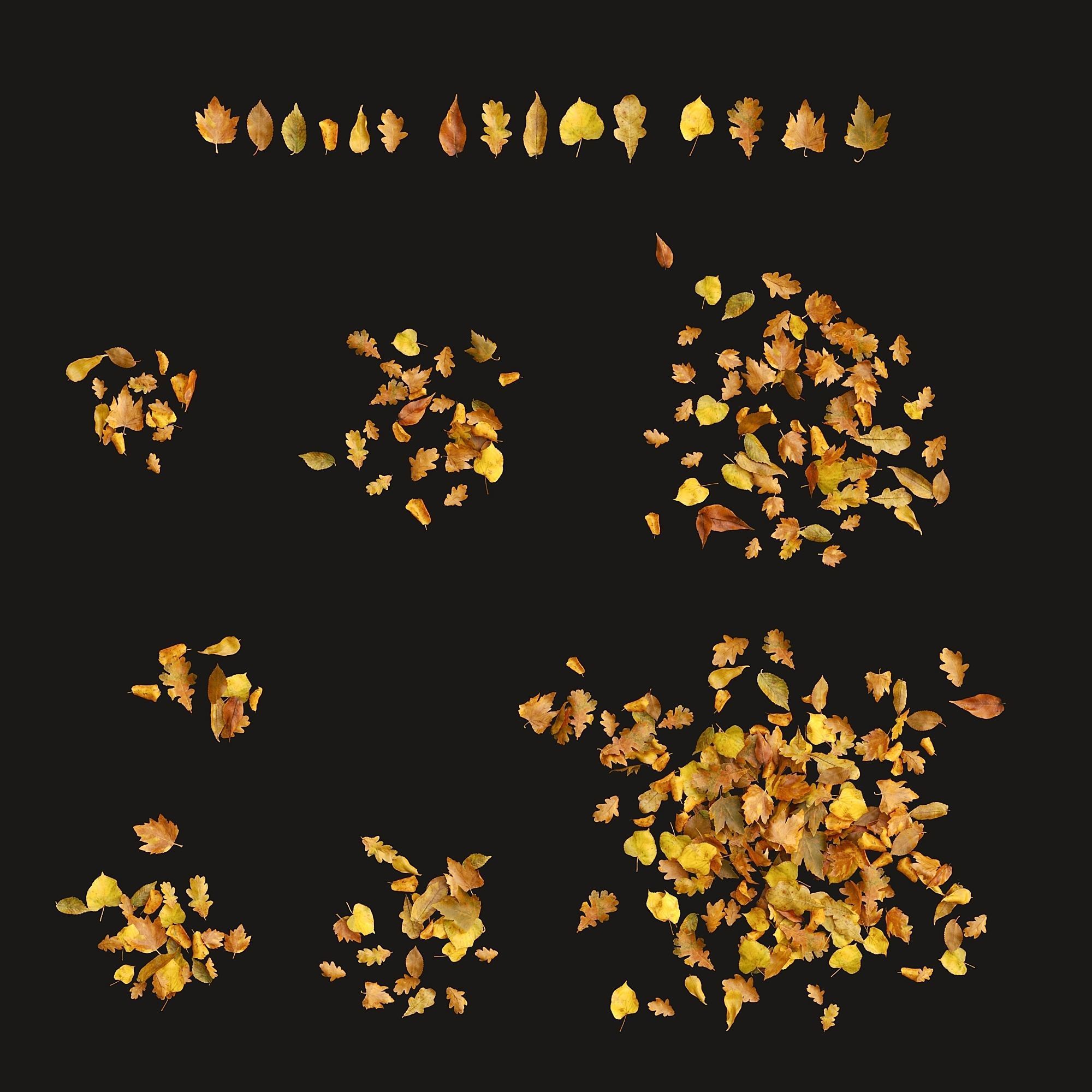 Wet asphalt with leaves 3D model_8