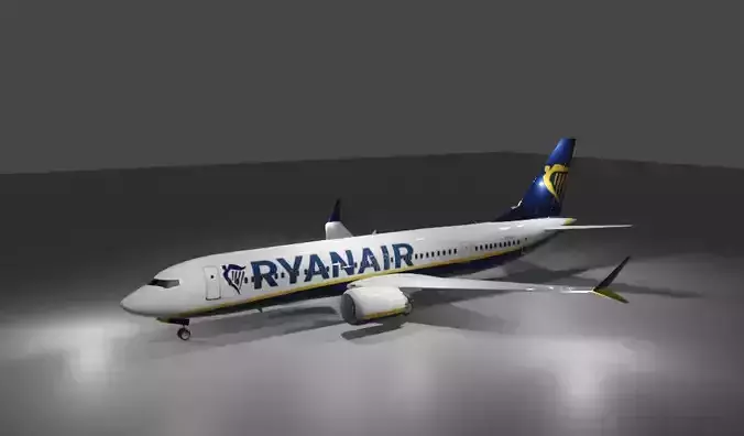 Ryanair Boeing 737 max 200 3d model with cockpit Low-poly 3D model