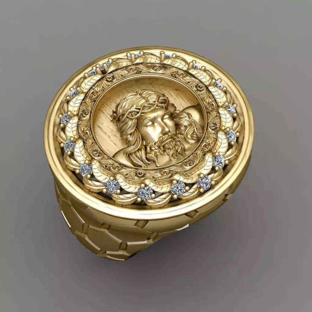 Jesus Diamond Ring 3d Print Model  3D print model_0
