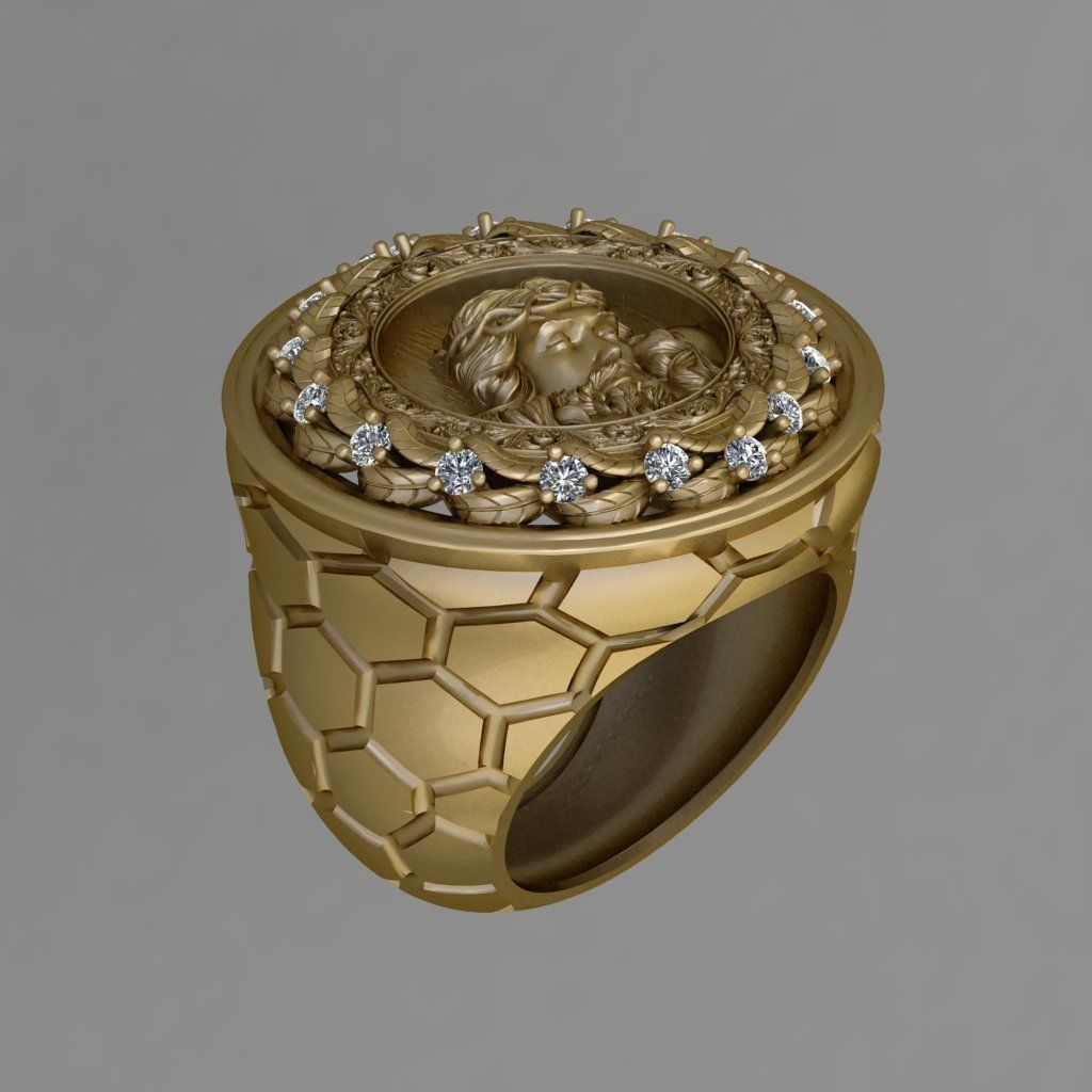Jesus Diamond Ring 3d Print Model  3D print model_8
