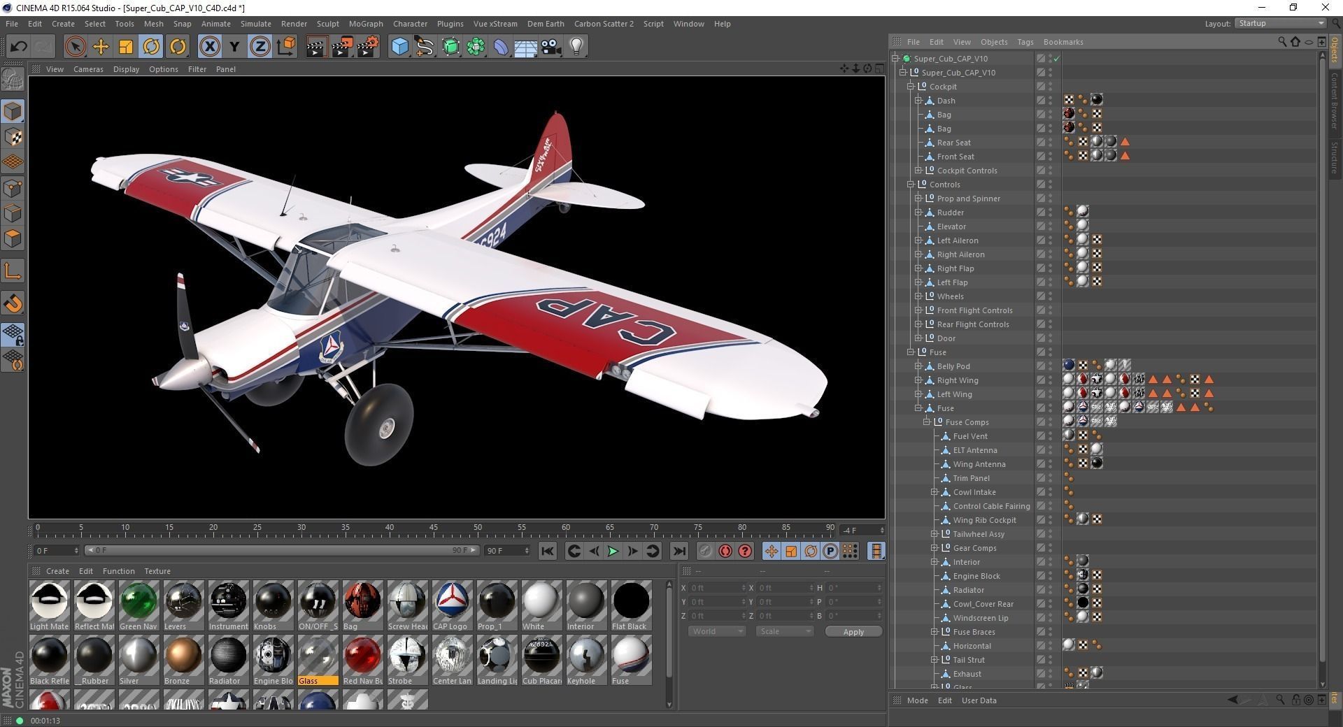 Piper Super Cub Bushplane Civil Air Patrol Low-poly 3D model_18