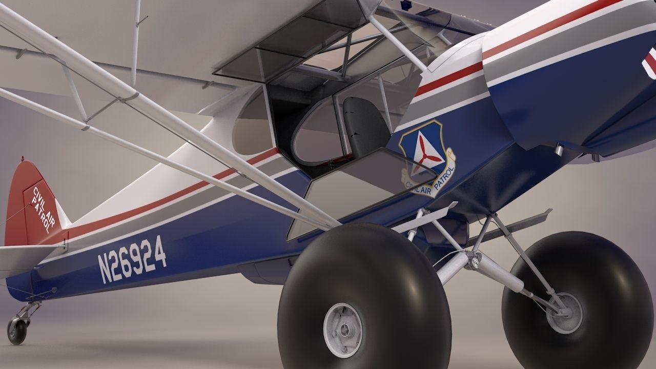 Piper Super Cub Bushplane Civil Air Patrol Low-poly 3D model_7