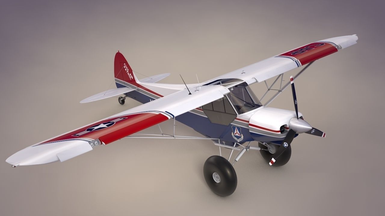 Piper Super Cub Bushplane Civil Air Patrol Low-poly 3D model_5