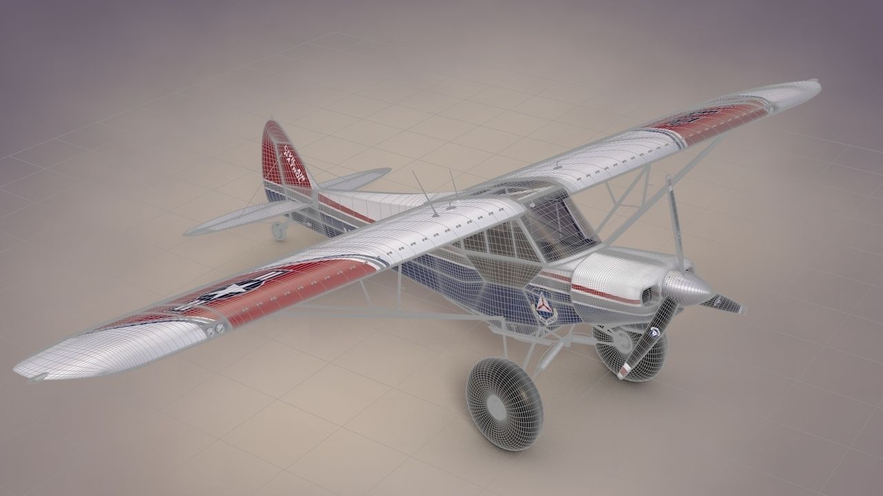 Piper Super Cub Bushplane Civil Air Patrol Low-poly 3D model_2