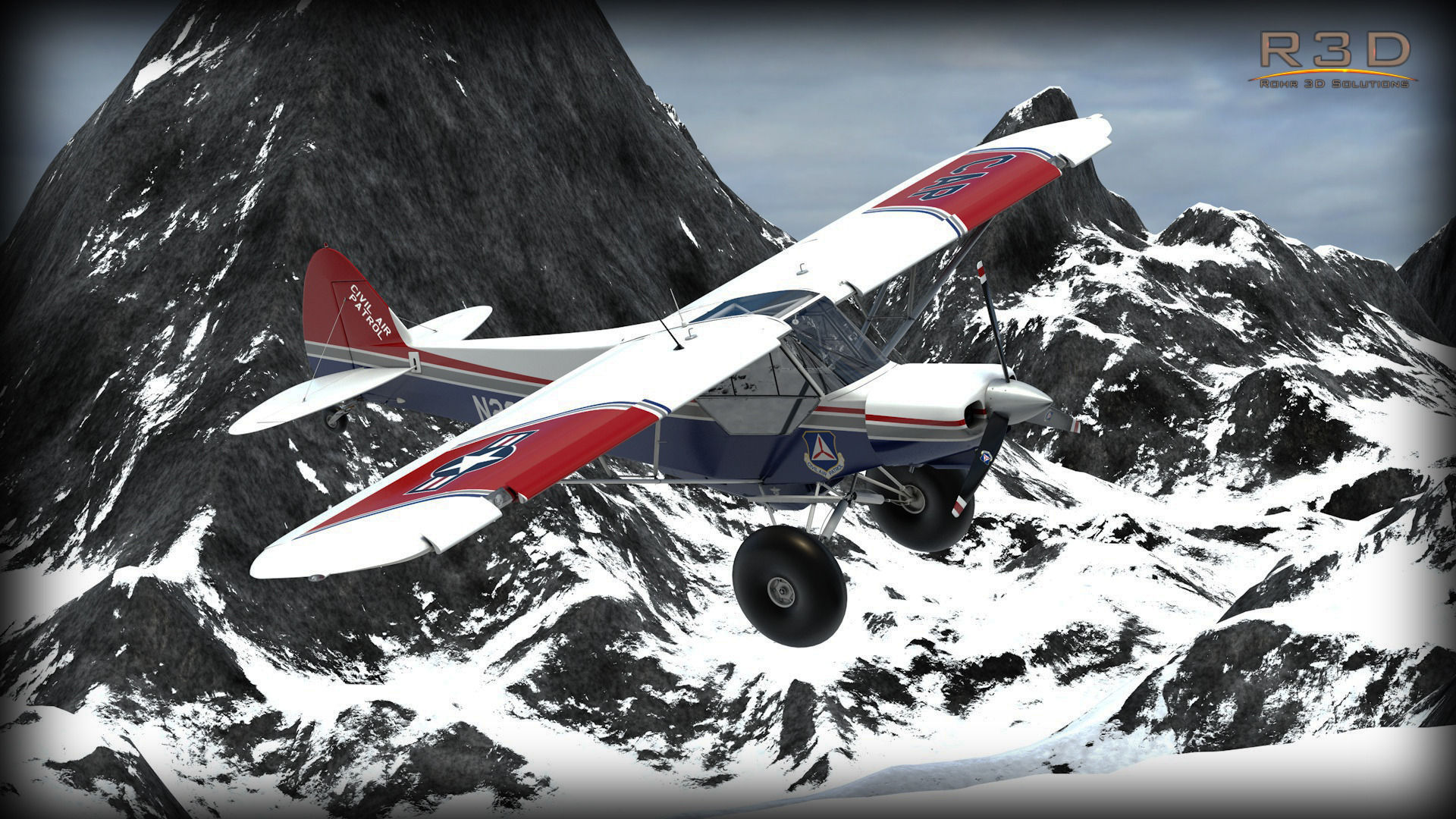 Piper Super Cub Bushplane Civil Air Patrol Low-poly 3D model_16