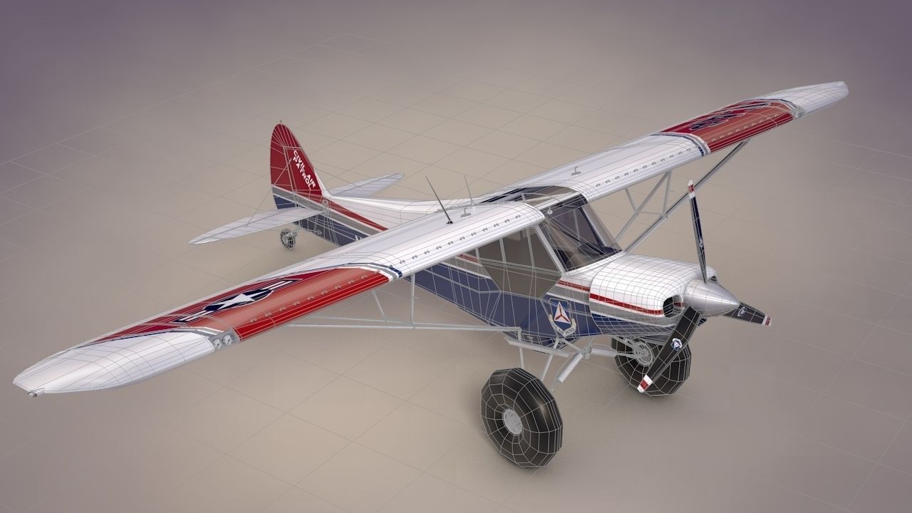 Piper Super Cub Bushplane Civil Air Patrol Low-poly 3D model_1