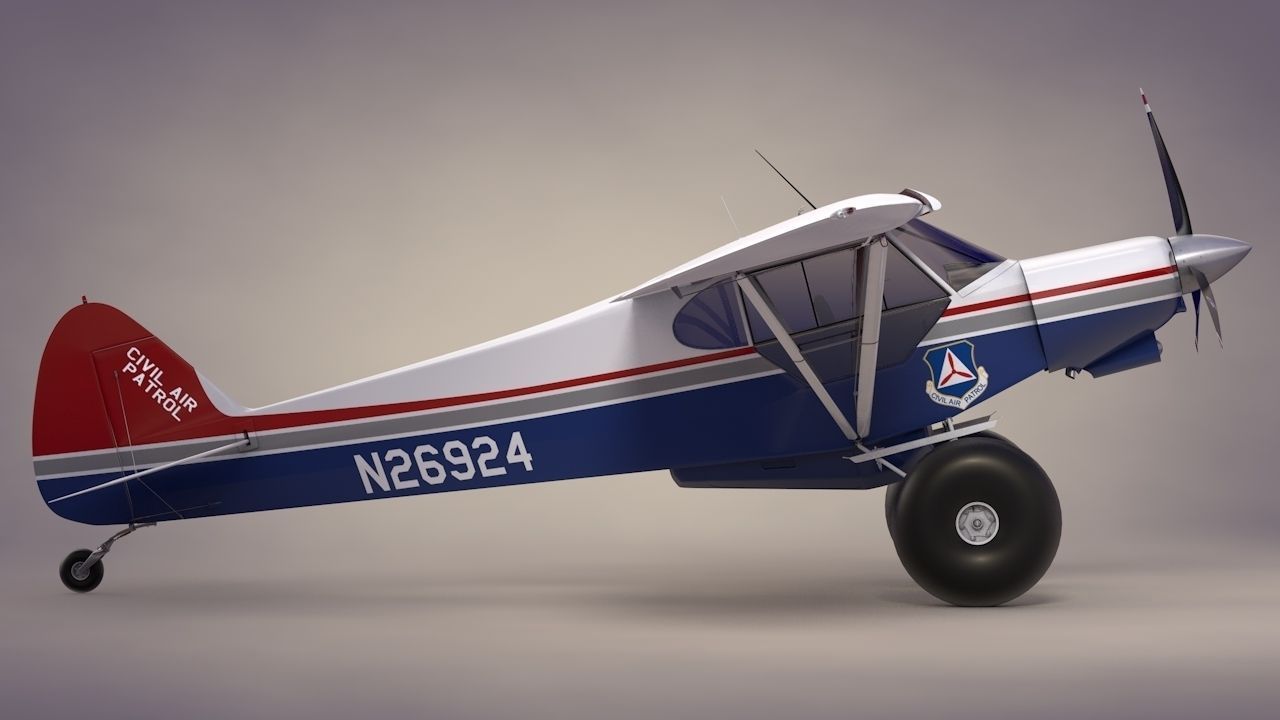 Piper Super Cub Bushplane Civil Air Patrol Low-poly 3D model_14