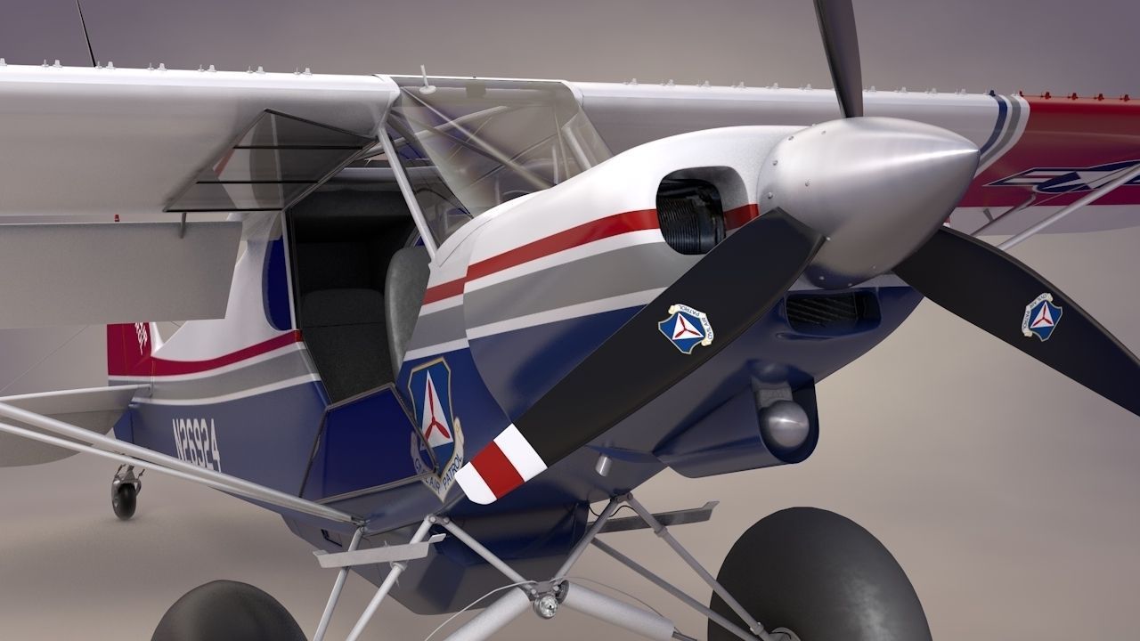 Piper Super Cub Bushplane Civil Air Patrol Low-poly 3D model_6