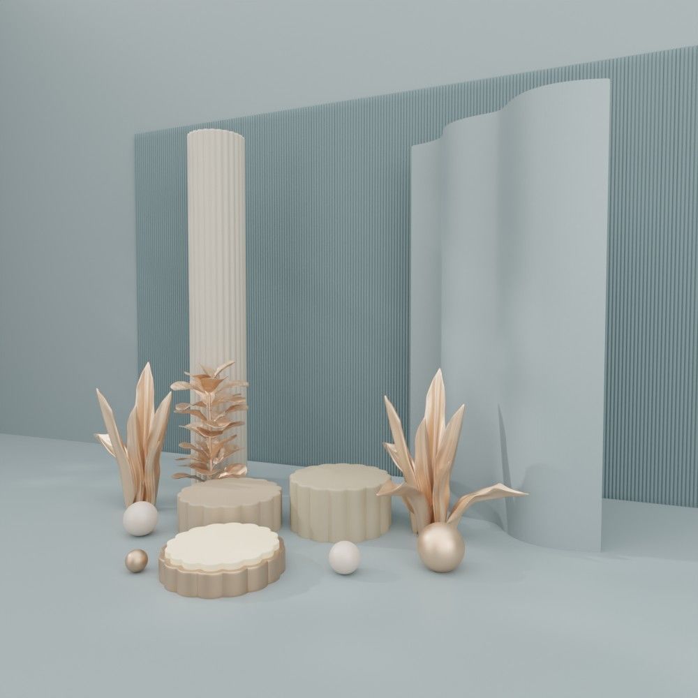 Display stand for decorative goods with rose gold plant 3D model_5