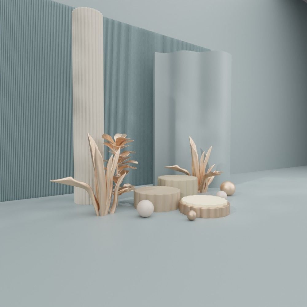 Display stand for decorative goods with rose gold plant 3D model_3