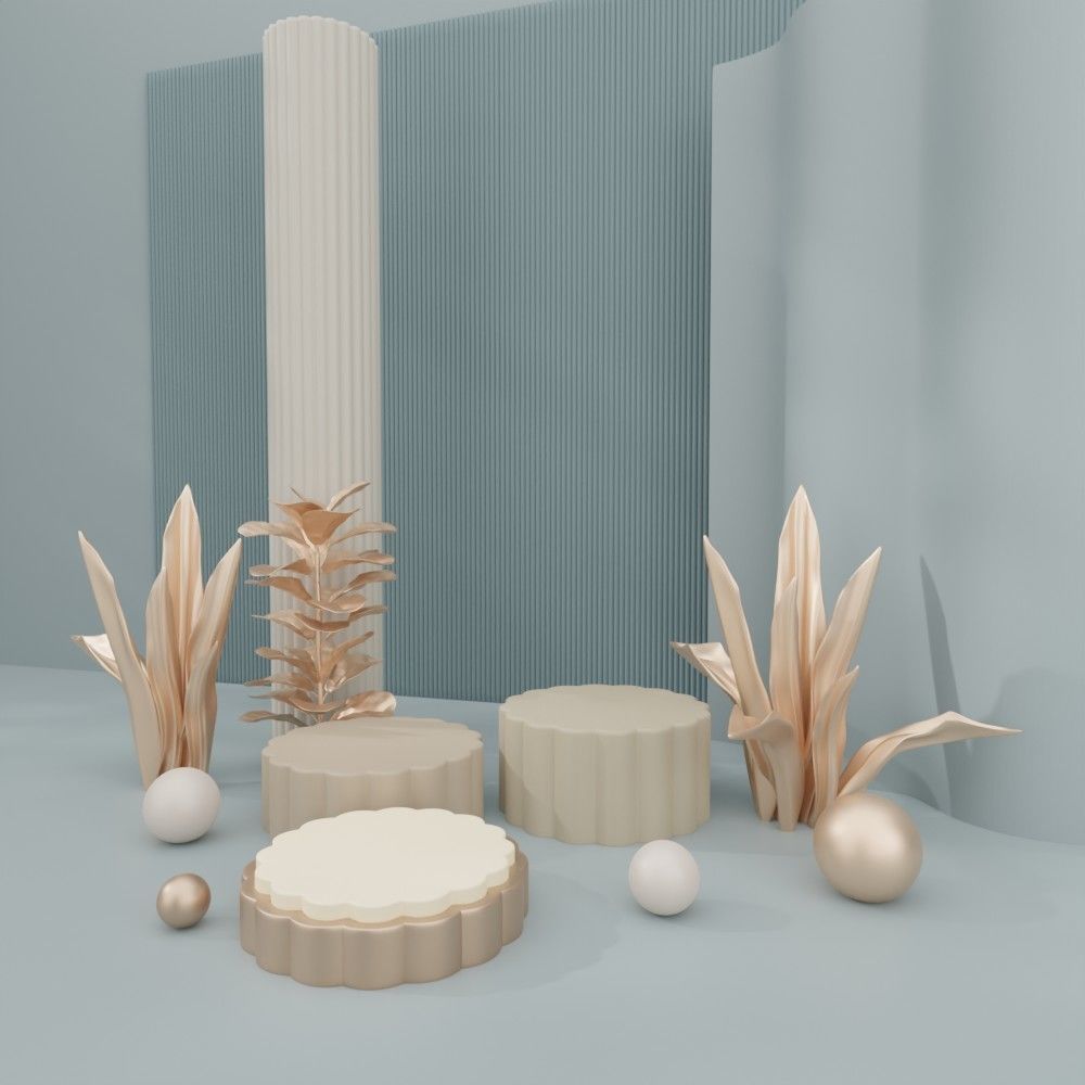 Display stand for decorative goods with rose gold plant 3D model_6