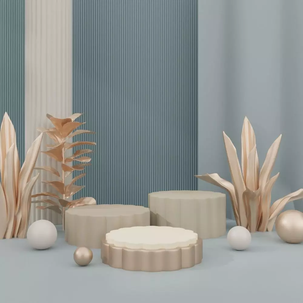 Display stand for decorative goods with rose gold plant 3D model_0