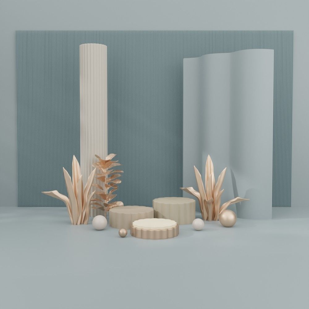 Display stand for decorative goods with rose gold plant 3D model_2