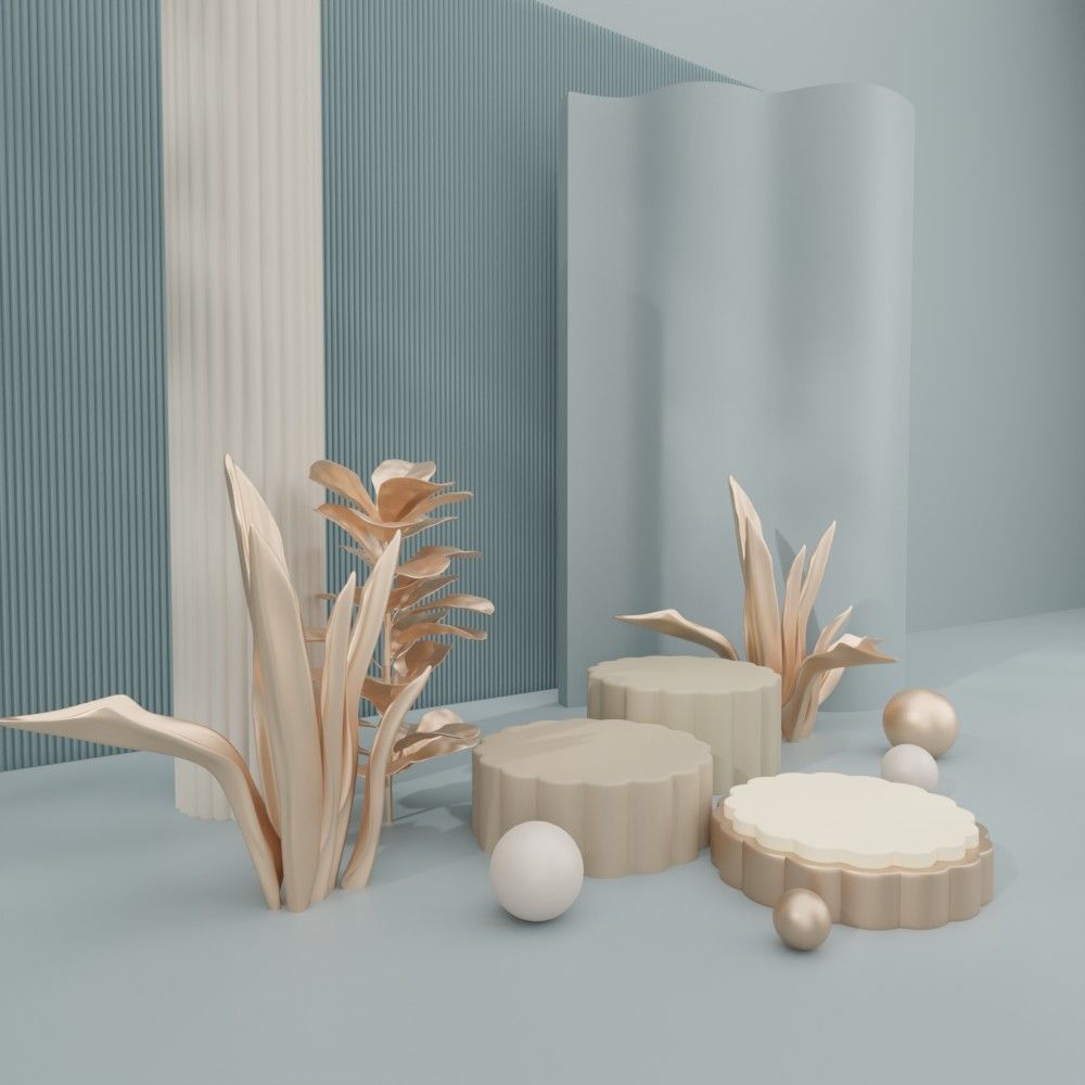 Display stand for decorative goods with rose gold plant 3D model_4