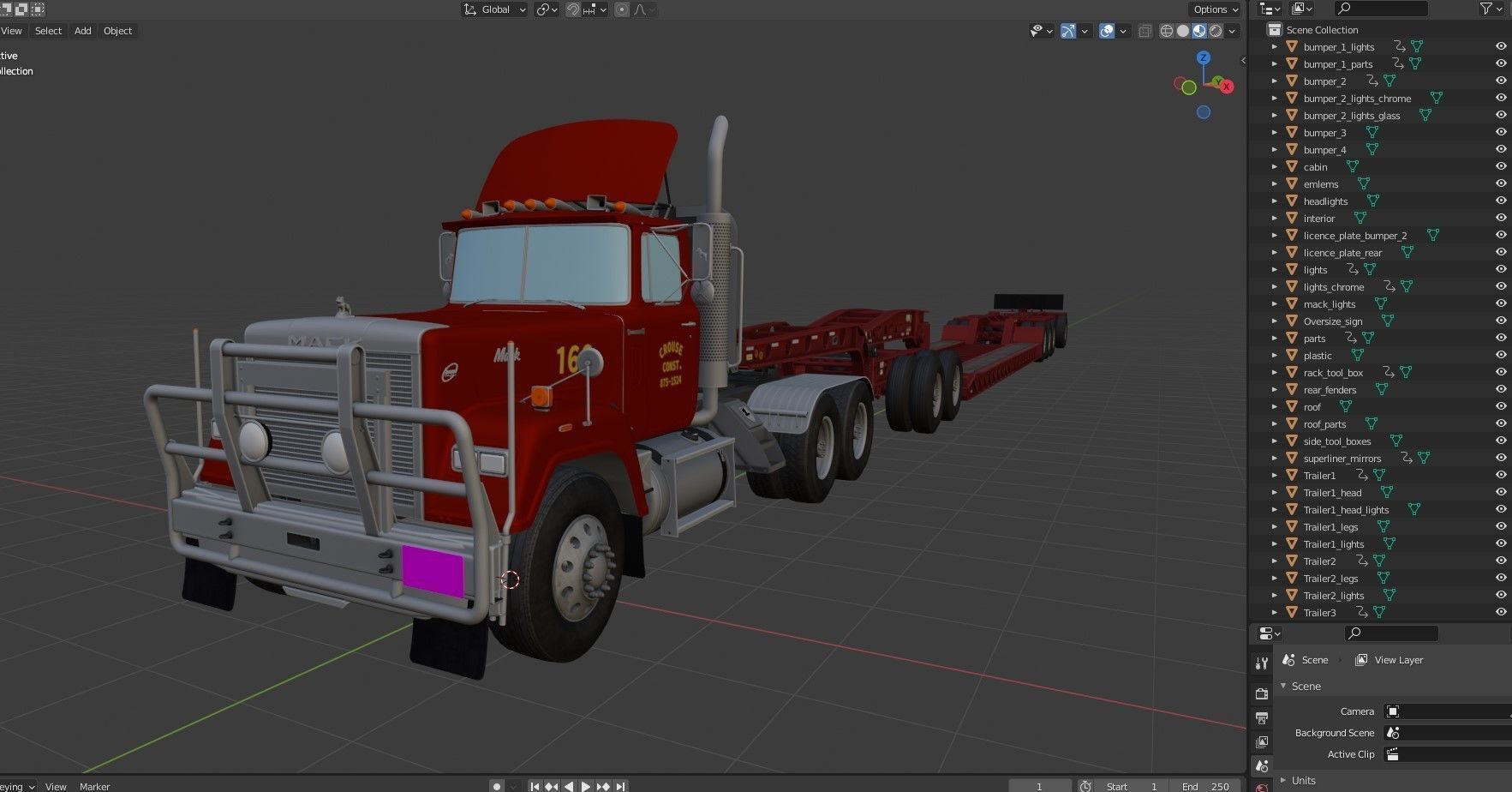SuperLiner Lowboy trailer Low-poly 3D model_45