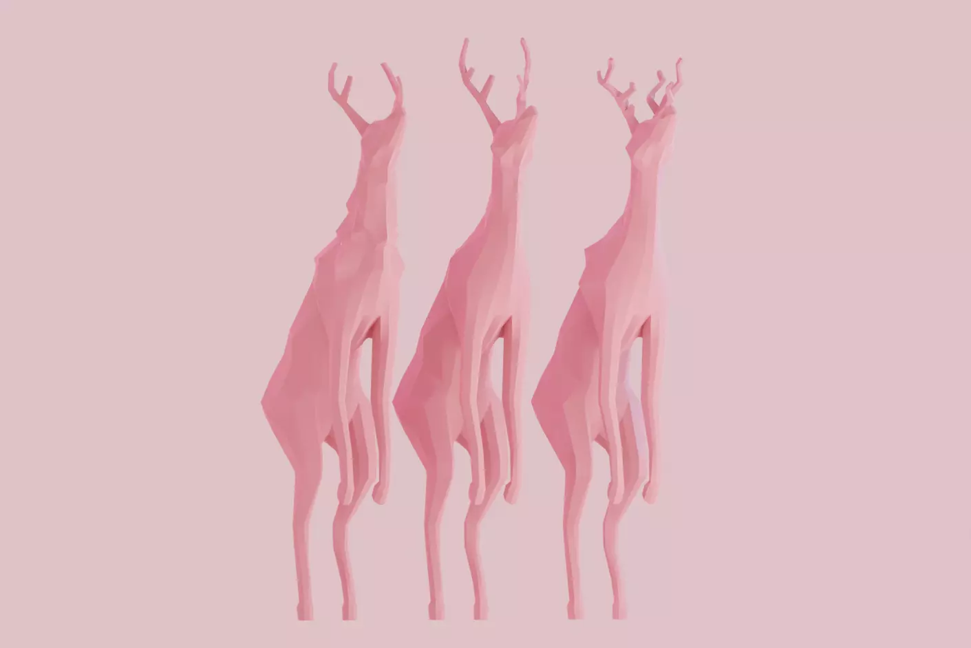 Three Flying Poly Deer - STL Print 3D print model_0