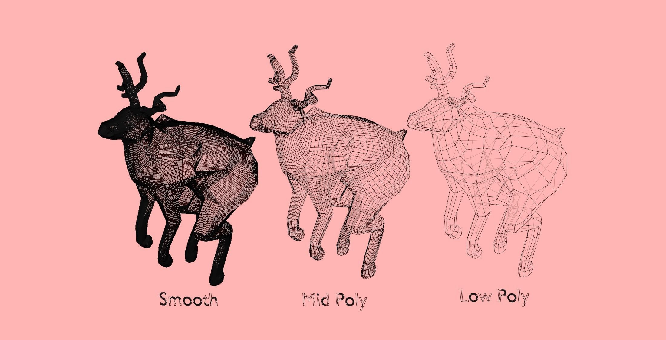 Three Flying Poly Deer - STL Print 3D print model_1