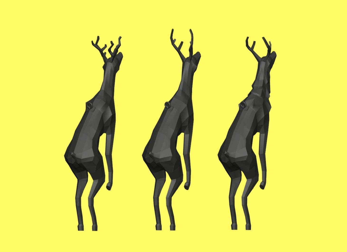 Three Flying Poly Deer - STL Print 3D print model_4