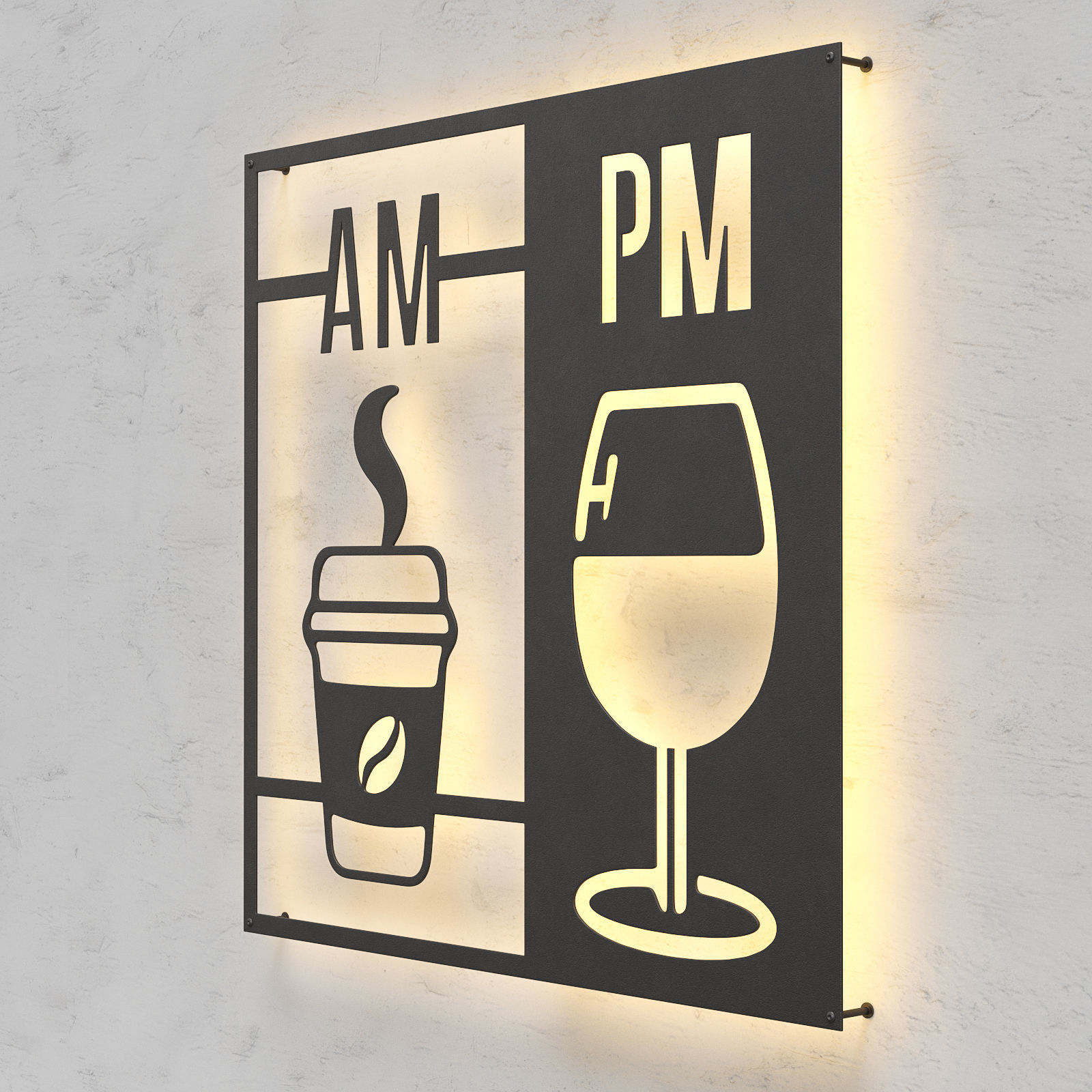 AM PM coffee sign Low-poly 3D model_2