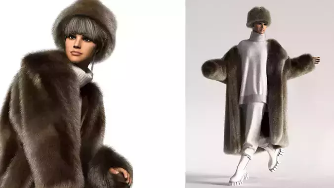 set joggers sweater fur hat fur coat 