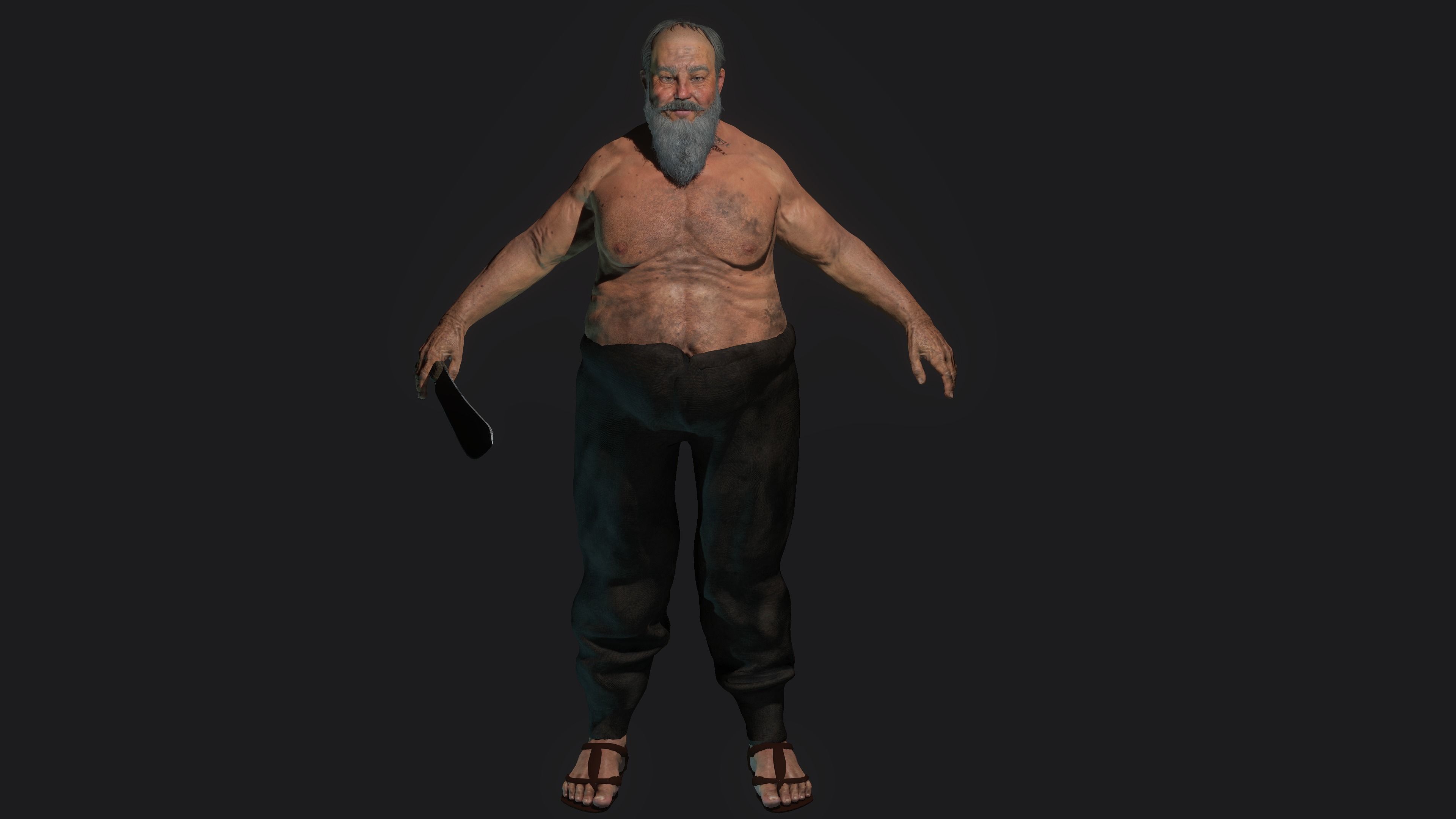 AAA 3D REALISTIC CHARACTER - FANTASY MEDIEVAL OLD MAN BUTCHER Low-poly 3D model_15