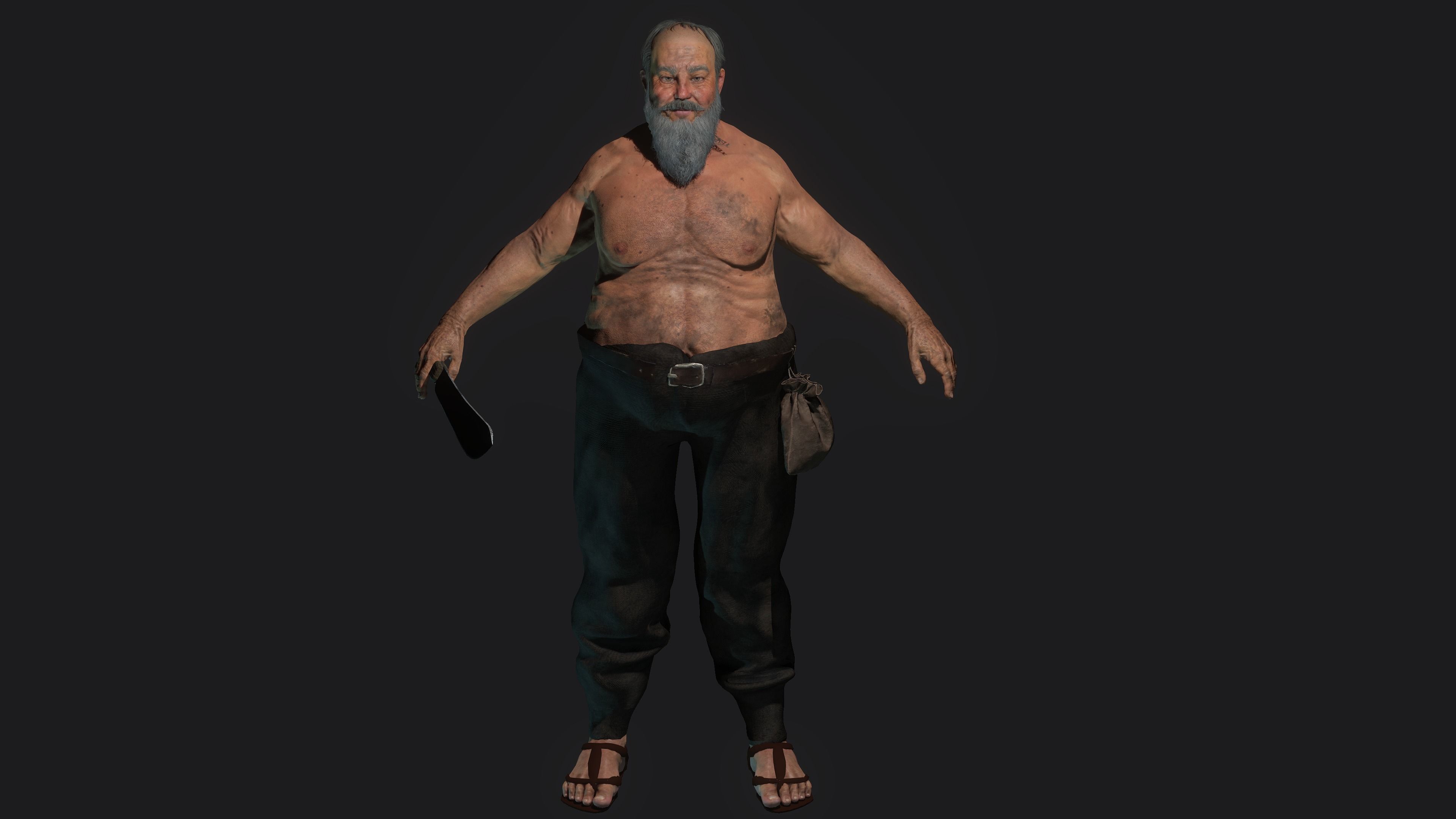 AAA 3D REALISTIC CHARACTER - FANTASY MEDIEVAL OLD MAN BUTCHER Low-poly 3D model_14