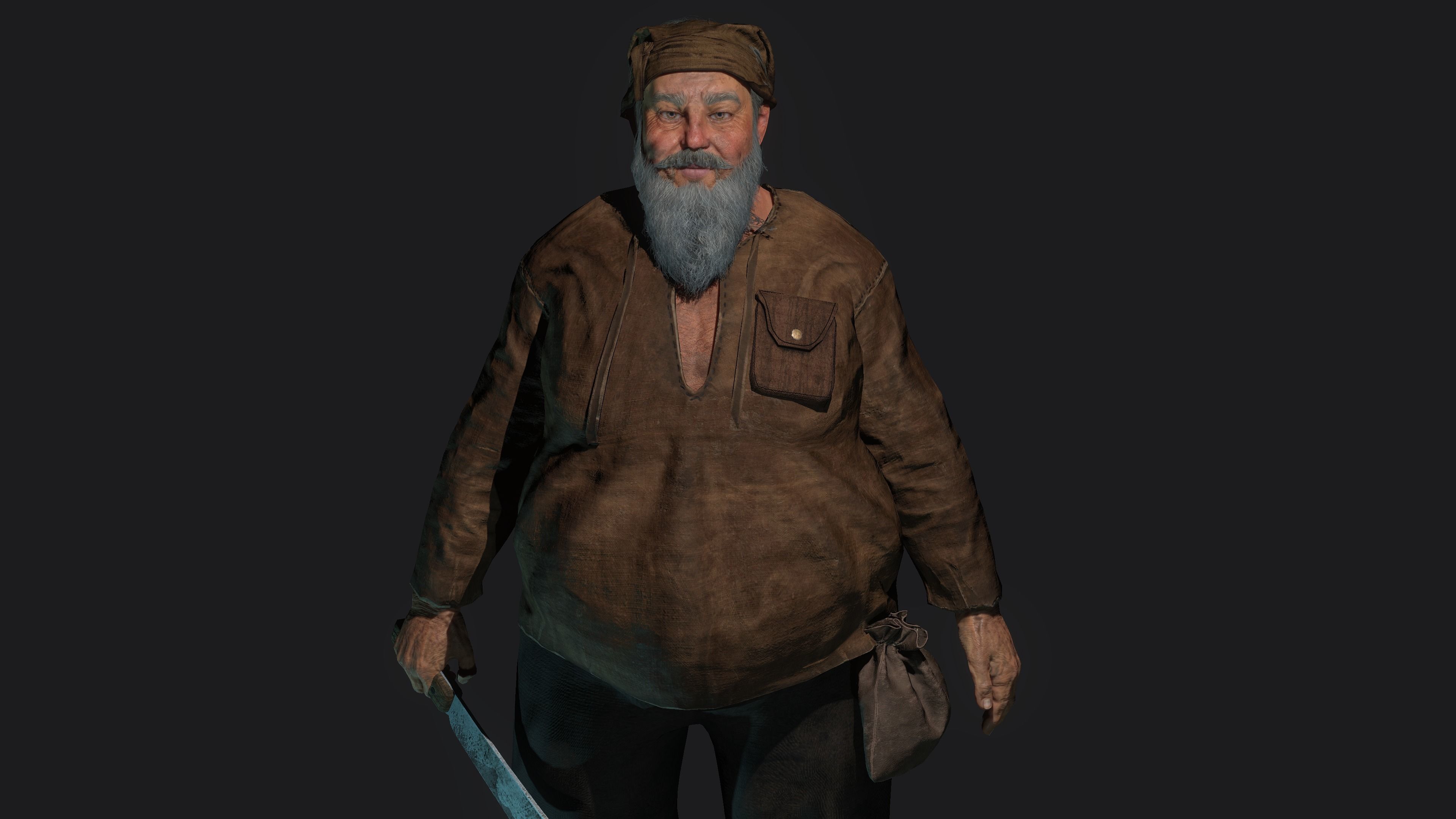 AAA 3D REALISTIC CHARACTER - FANTASY MEDIEVAL OLD MAN BUTCHER Low-poly 3D model_3