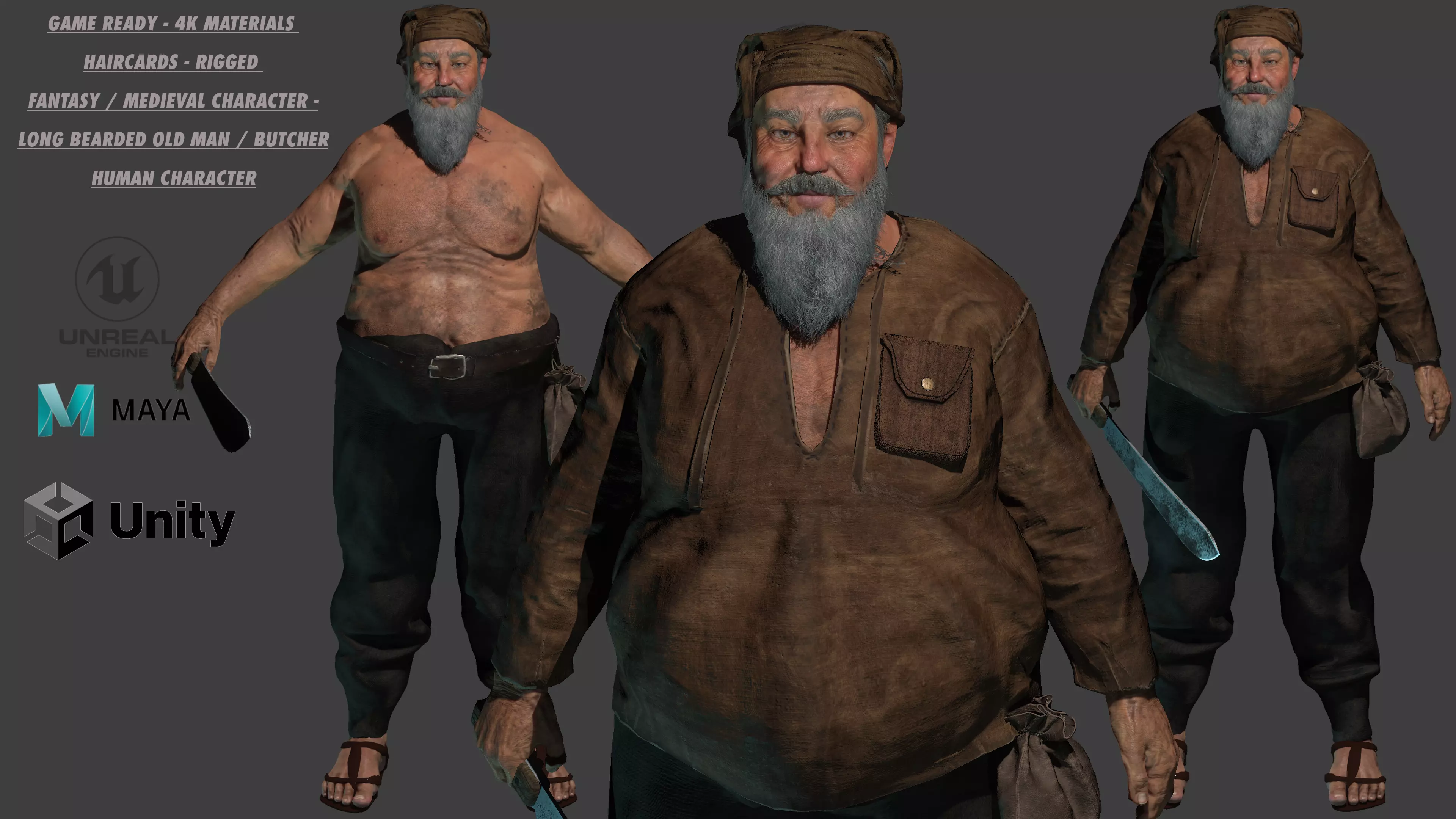 AAA 3D REALISTIC CHARACTER - FANTASY MEDIEVAL OLD MAN BUTCHER Low-poly 3D model_0