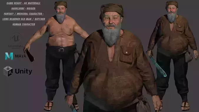 AAA 3D REALISTIC CHARACTER - FANTASY MEDIEVAL OLD MAN BUTCHER Low-poly 3D model