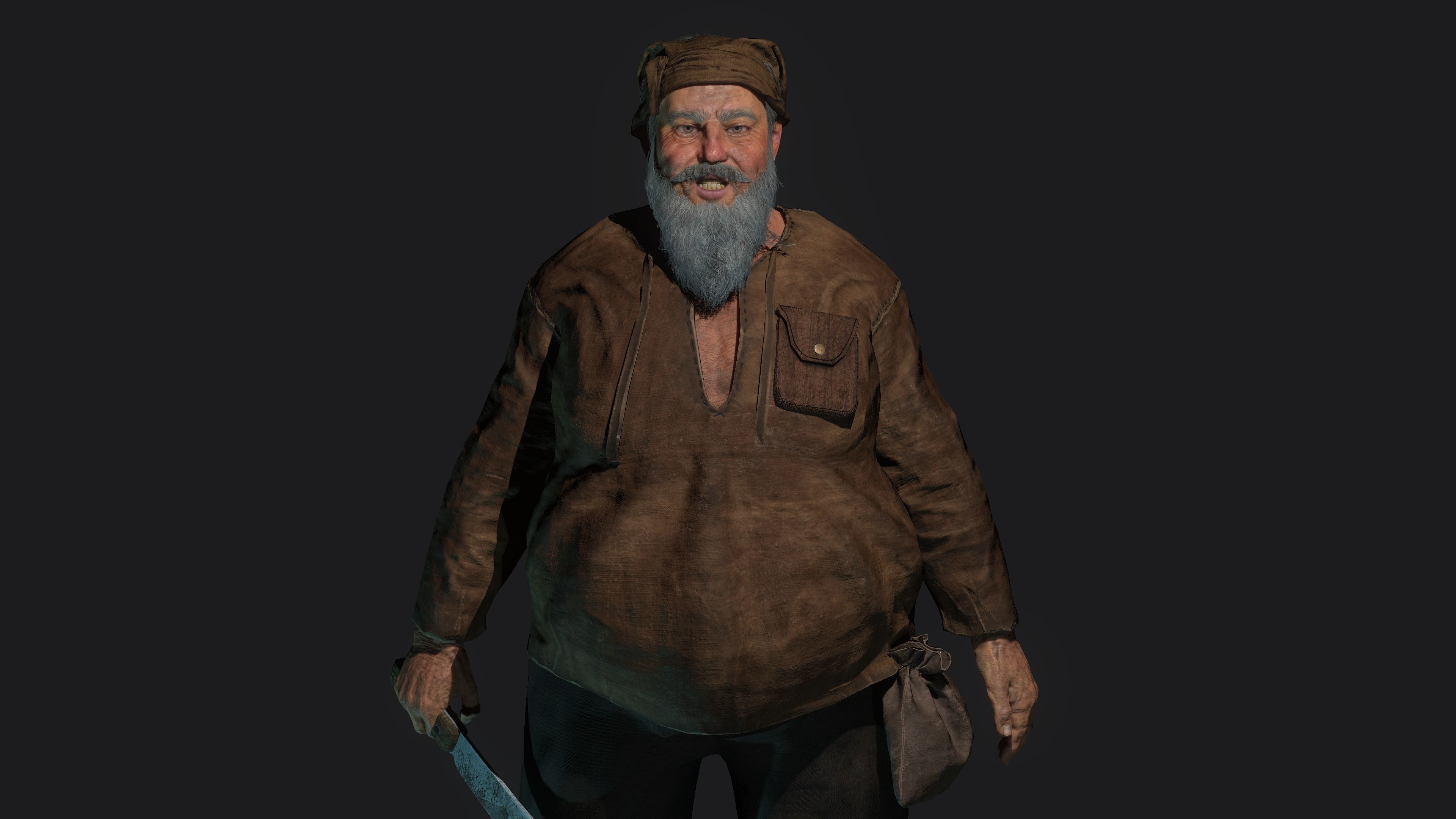 AAA 3D REALISTIC CHARACTER - FANTASY MEDIEVAL OLD MAN BUTCHER Low-poly 3D model_9