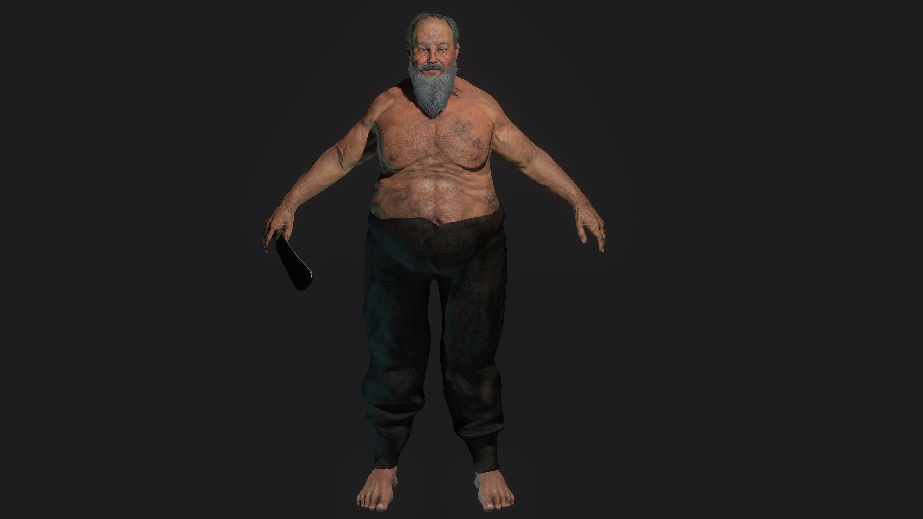 AAA 3D REALISTIC CHARACTER - FANTASY MEDIEVAL OLD MAN BUTCHER Low-poly 3D model_16