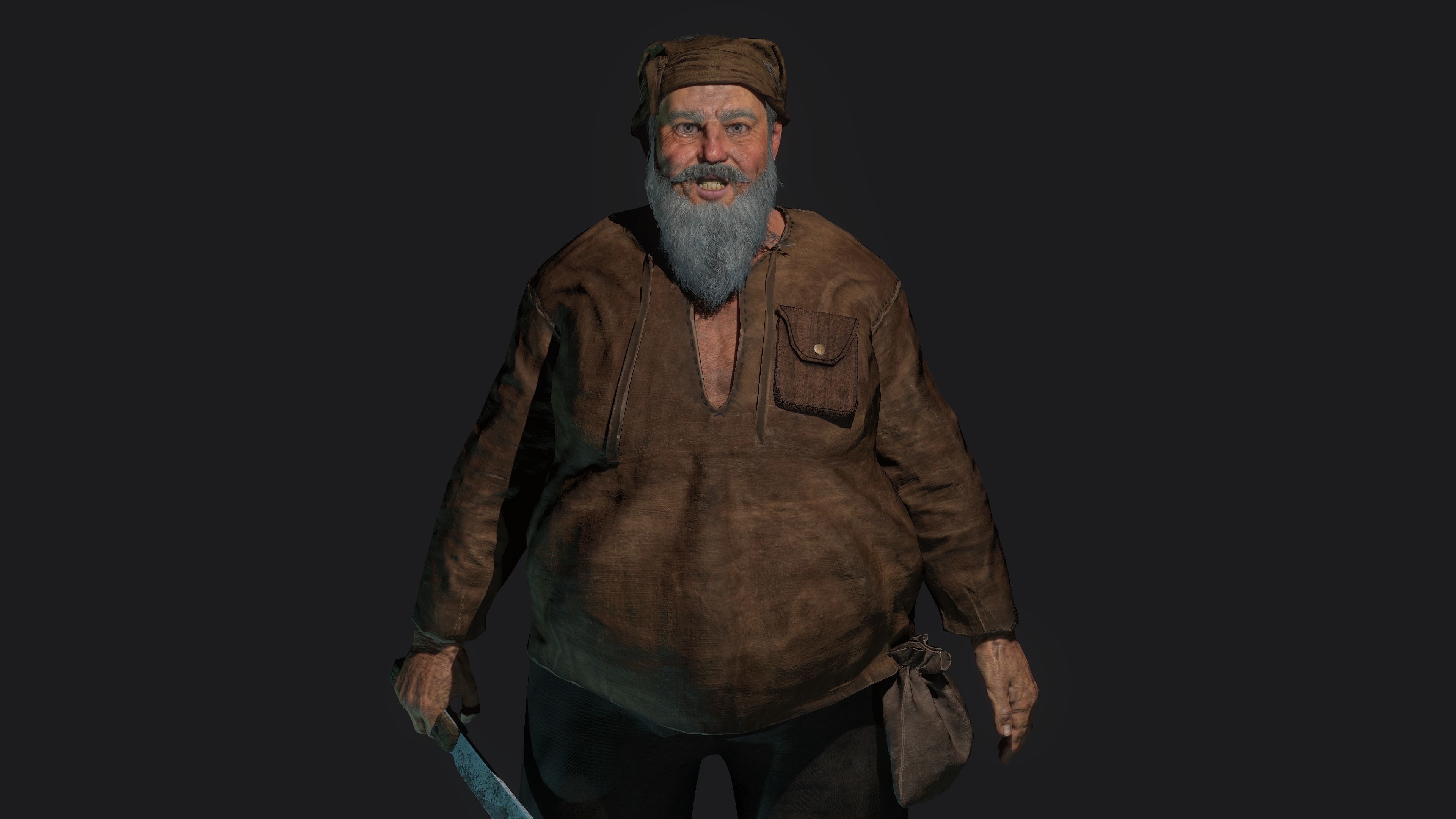 AAA 3D REALISTIC CHARACTER - FANTASY MEDIEVAL OLD MAN BUTCHER Low-poly 3D model_10