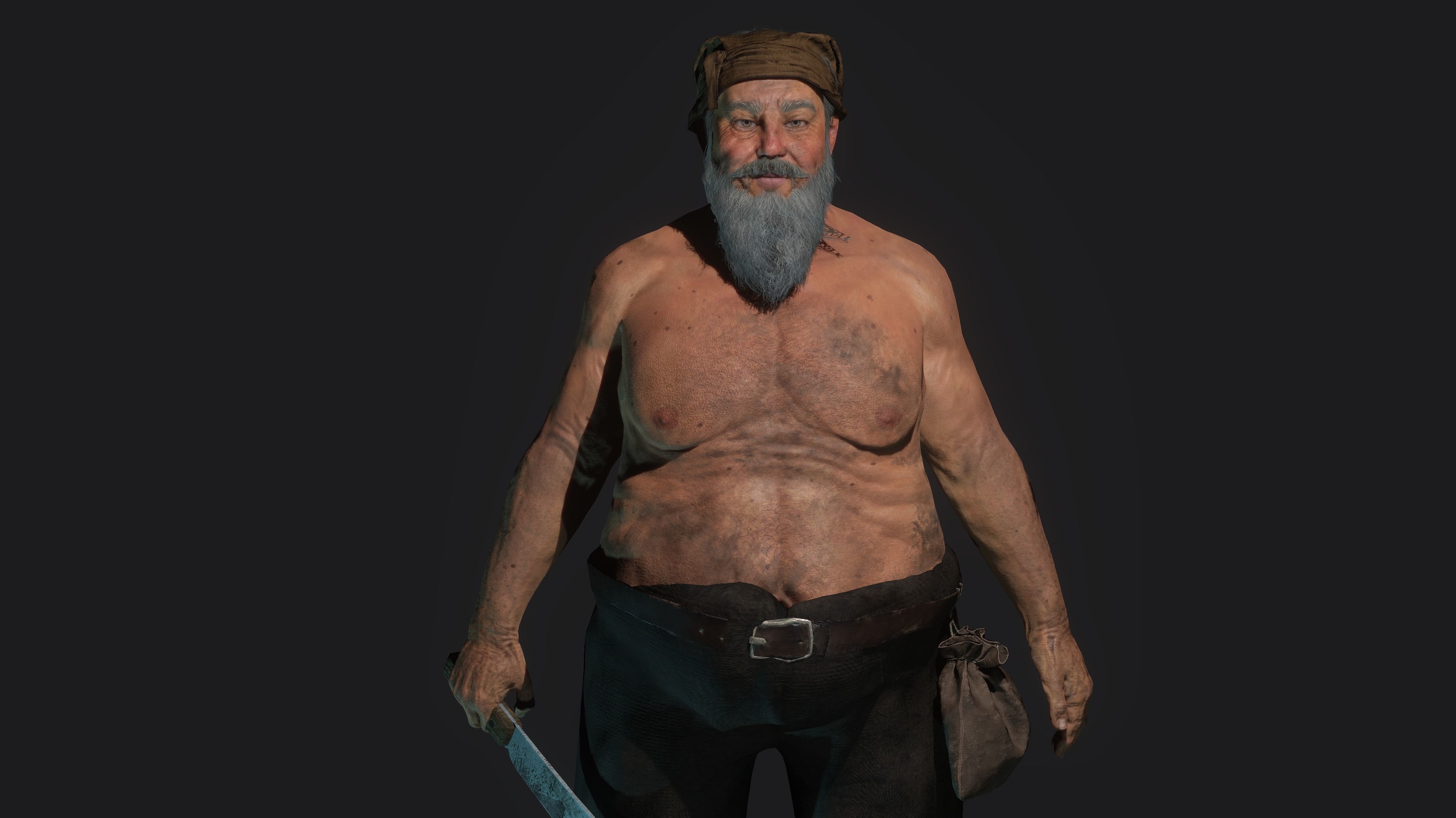 AAA 3D REALISTIC CHARACTER - FANTASY MEDIEVAL OLD MAN BUTCHER Low-poly 3D model_8